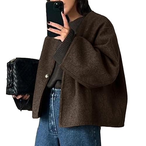 HOTIAN Women Cropped Wool Blend Coats Long Sleeve Coat Jacket Peacoat Fall Winter Outwear Overcoat - Image 1