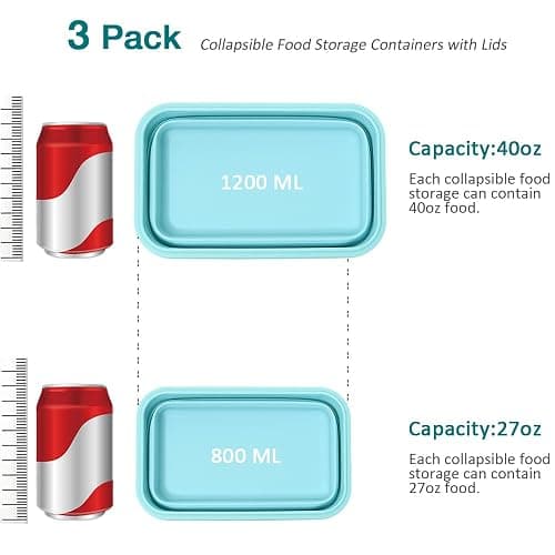 Alimat PluS Silicone Food Storage Containers with Lids, 3 Pack Set 27oz(800ml) Collapsible Meal Prep Lunch Containers, Microwave, Freezer and Dishwasher Safe thumbnail 5