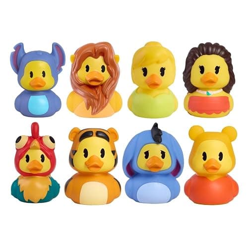 Duckalooz Disney Character Toy Ducks 8-piece Bundle Pack | 2.75-inch Tall, Includes Disney's Stitch, Simba, Tinkerbell, Moana, Hei Hei, Tigger, Eeyore, Pooh - Image 1