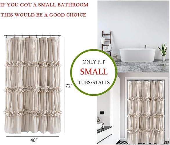 Homechoice Decor Camel Ruffle Stall Shower Curtain, Vintage Handcrafted Bow Tie Bath Curtain for Master Bathroom, Ruched Microfiber Bathroom Curtain with 8 Buttonholes, 48" W x 72" H (LQ-10) thumbnail 2