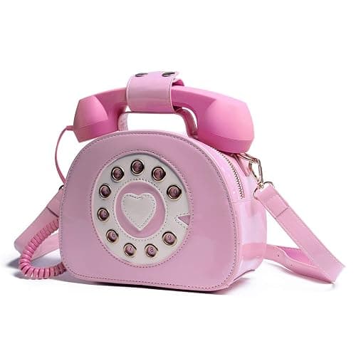 Oweisong Fun Telephone Purse for Women Novelty Pink Phone Tote Handbags Top Handle Shoulder Crossbdoy Bag - Image 1