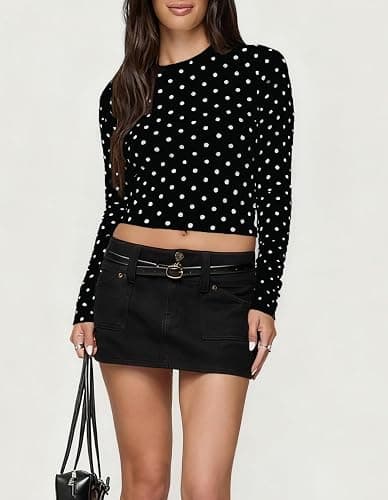 Seyumixi Polka Dot Top for Women Y2k Long Sleeve Crew Neck Shirt thumbnail 3