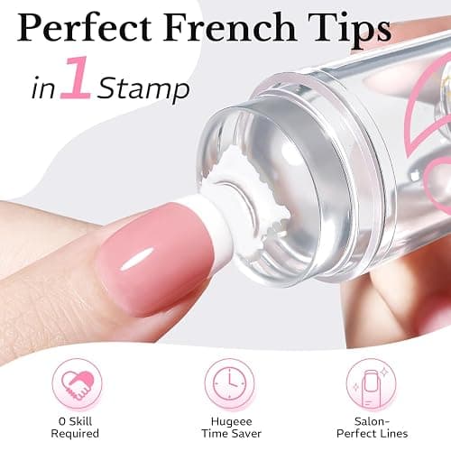 AZUREBEAUTY French Tip Stamp, 6Pcs French Tip Tool, Soft Silicone Nail Stamper, 2 in 1 French Manicure Kit with Nail Stamp Heads, Scraper and Replacement Heads, Nail Art Tools for Home DIY Salon thumbnail 2