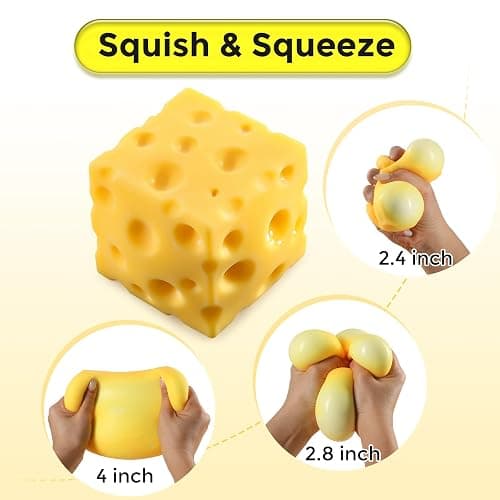Cheese Squishy Cube Block, Squishy Fidget Toys for Adults, Easter Basket Stocking Stuffers, Sensory Stress Ball Squeeze Toys for Stress Relief (Yellow 2.4 in) thumbnail 4