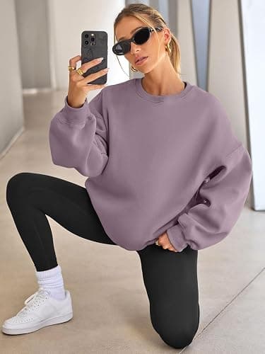 EFAN Womens Oversized Sweatshirts Hoodies Fleece Crewneck Sweaters Casual Tops Comfy Fall Fashion Outfits Winter Clothes 2025 thumbnail 4