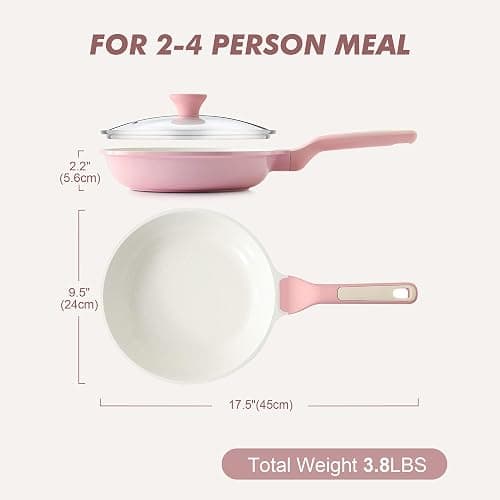 SENSARTE 9.5In Nonstick Ceramic Frying Pan with Lid, PFAS/PTFE Free, Pink | Ceramic Omelette Pan Skillet, Healthy Non-toxic Chef's Pan, Induction Compatible Pan, Heat Resistant Handle thumbnail 3
