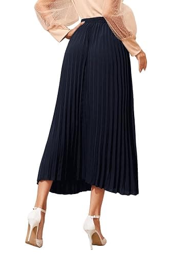 SweatyRocks Women's Casual Solid Longline Pleated Long Skirt thumbnail 2