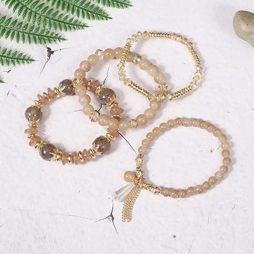 4Pcs Bohemia Multilayer Stackable Beaded Bracelets Set Colorful Crystal Stone Gold Beaded Stretch Bracelets Hawaii Charm Bracelet for Women Men Summer Beach Boho Vacation Jewelry Gifts thumbnail 2
