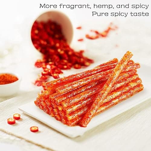 Spicy Strips - Spicy Gluten Latiao, Chinese Special Casual Snack Food, Made From Wheat/Chili/Spice, Low Sugar and Low Calories, Best Vegan, 78g (Pack of 2) - 78g*2pcs thumbnail 2