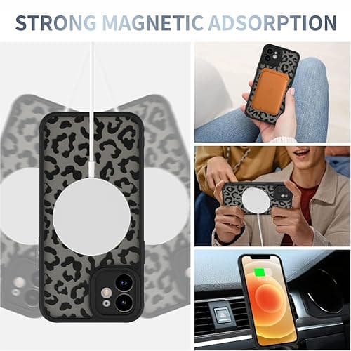 AIGOMARA Case for iPhone 12 [Compatible with MagSafe] Black Leopard Pattern Design for Women Girls Men Soft TPU Bumper Hard PC Back Anti-Fall Shockproof Protective Slim Magnetic Cover thumbnail 3