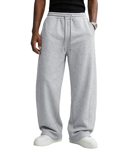 Wangdo Men's Baggy Sweatpants Wide Leg Lounge Cotton Casual Jogging Pants | High waist drawstring,2 Deep pockets,Open bottom,Workout athletic outfits,Loose joggers pants,fashion streetwear,Soft fabric thumbnail 2