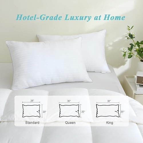 Ltinhome Bed Pillows Standard Size Set of 2-100% Cotton Cover, Down Alternative Gel Polyfill Filled, Twin Soft Medium Adjustable Hotel-Style Pillow Inserts, 20x26 Inch thumbnail 7