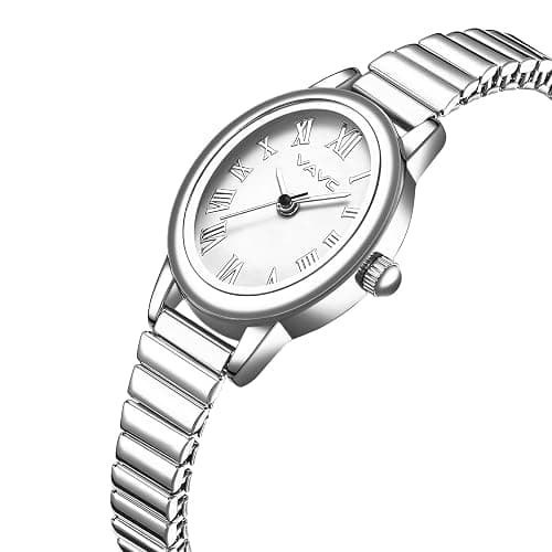 VAVC Small Gold Watches for Women,Analog Womens Watch with Stainless Steel Expansion Band,Oval Case Roman Dial,Water Resistant thumbnail 2