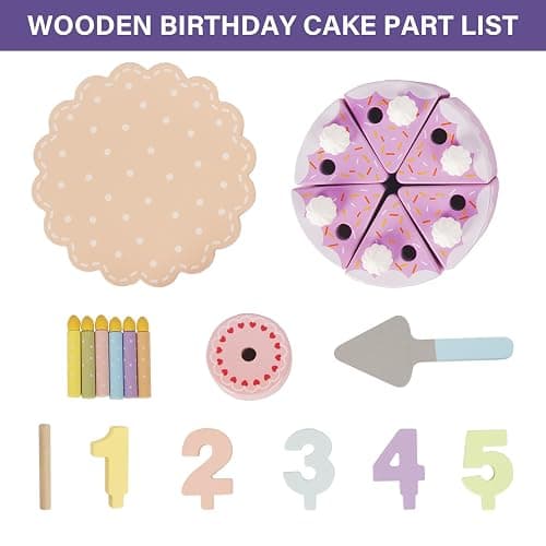 WoodenEdu Pretend Play Food for Toddlers 2-5,Wooden Birthday Fake Cake with Candles and Numbers,Tea Party Learning Kitchen Gift Toys for Boys Girls (Cream Cake) thumbnail 5