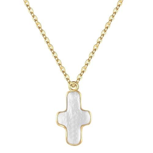 ALRNBY Pearl Cross Necklace for Women Gifts for Christmas Natural Chunky Baroque Pearl Necklaces Big Gold Cross Necklace Christian Gifts Stainless Steel Chain Necklace for Men Trendy - Image 1
