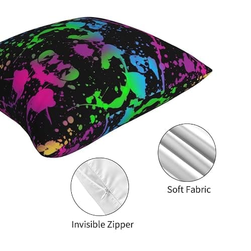 Rqzwdq Glow in Dark Splatter Neon Set of 4 Throw Pillow Covers Square Pillowcase Home Decor for Couch Sofa Bed, Double-Sided Pattern 18x18 Inches thumbnail 8