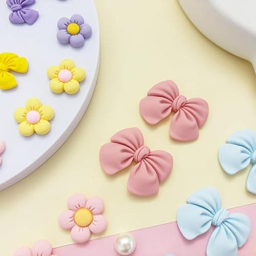 Resin Pink Bow Shoe Charms for Girls, 24Pcs Cute Flower Accessories for Clog Sandals, Pearl Decoration for Women, DIY Party Favor thumbnail 6