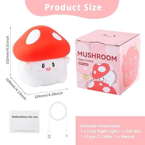 Rytinazzz Hug Mushroom Lamp, Cute Mushroom Night Light, 2 Levels Dimmable Night, LED Squishy Night Light for Kids Sleep, Rechargeable Bedside Touch Silicone Lamp, Unique Dorm Decor Gift Toy thumbnail 9