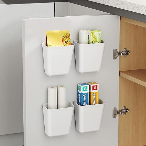 Collazoey 4 Stück Selbstklebende wandmontierte Aufbewahrungsbox,Küchenschranktür Aufbewahrungsbox,Badezimmer Organizer,für Schrank,Badezimmer,Kühlschrank Kleine Gegenstände Organizer Aufbewahrungsbox - Image 1