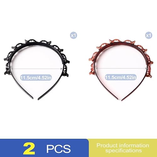 CepuXozi 2 Pack Headband with Clips for Women, Non-Slip Double Layer Braided Hair Band with Teeth, Styling Tool Accessories for Bangs and DIY Hairstyles, Black and Brown thumbnail 2
