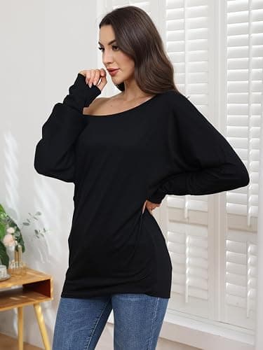 Poetsky Women's Long Sleeve Off Shoulder Tunic Tops Loose Casual Oversized Shirts Blouse thumbnail 5