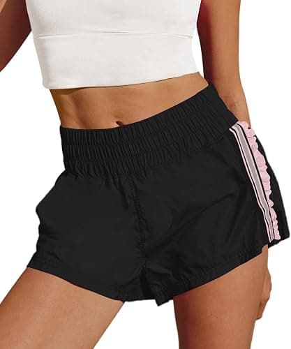 LAMISSCHE Womens Running Shorts Athletic High Waisted Biker Shorts | Workout Shorts, high waisted, Striped Ruffle Hem, Time Out Shorts, Yoga Gym Short With Pockets thumbnail 2