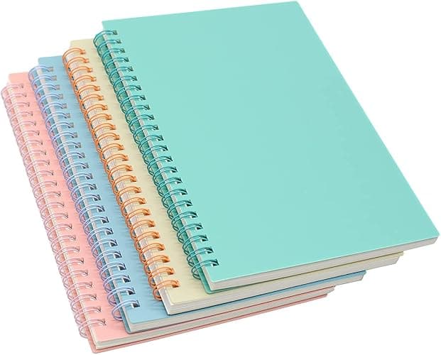 Yansanido Spiral Notebook, 4 Pcs A5 Thick Plastic Hardcover 8mm Ruled 4 Color 80 Sheets -160 Pages Journals for Study and Notes (Light Pink,Light Green,Light Blue,ivory, A5 5.7" x 8.3"-Ruled) - Image 1