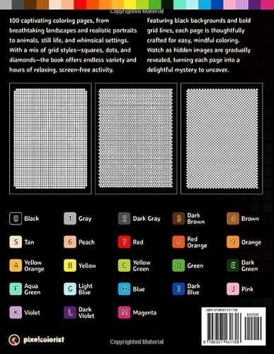 100 Color by Number Mysteries: A Coloring Book for Adults Relaxation and Wonder – Squares, Diamonds, Dots (Pixelcolorist Quest) thumbnail 2