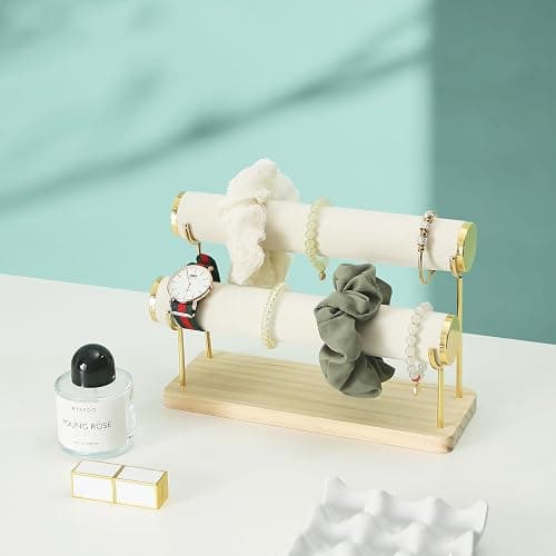 Coward Armbandhalter-Ständer-Gestell, abnehmbarer Armband-Display-Organizer, T-Stange mit Holzsockel für Armreifen, Uhren, Haargummis, Schmuckaufbewahrungstürme für Zuhause, Schreibtisch oder thumbnail 4