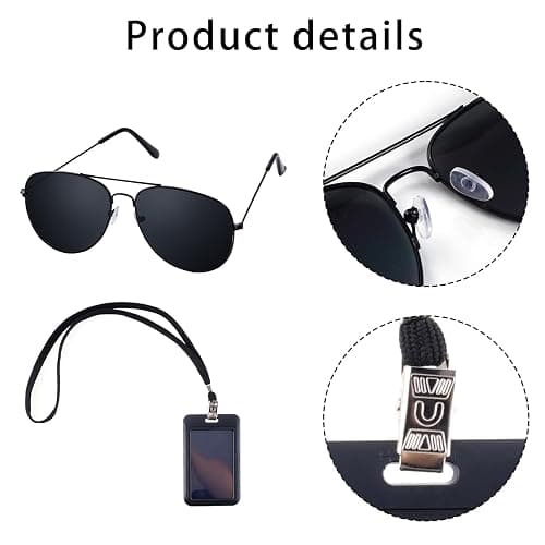 phnydreg 8Pcs Agent Costume Accessory Set Secret Security Guard with Adjustable Zipper Ties Black Sunglasses Earpiece and ID Card for Men Boys Halloween Cosplay Party thumbnail 5
