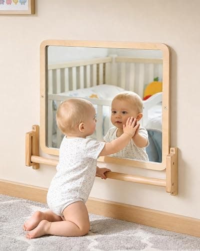 Brezlio Montessori Mirror with Bar – Adjustable Baby Pull Up Bar, Anti-Rotation Design & Acrylic Safety Baby Mirror for Wall – Tummy Time, Pull to Stand Toys for Infant Toddler Nursery thumbnail 3