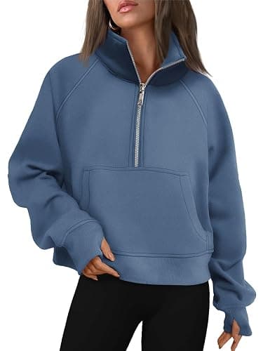 AUTOMET Womens Sweatshirts Half Zip Cropped Pullover Fleece Quarter Zipper Hoodies 2025 Fall Fashion Outfits Clothes - Image 1