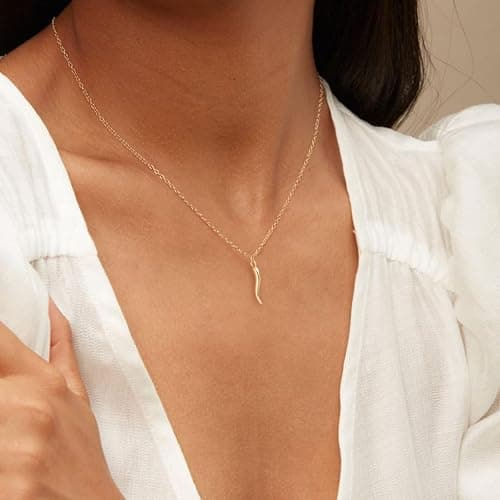 PRTGL Dainty Gold Necklace: 14k Gold Plated Dianty Boots Bow Sun Moon Horse Evil Eye Conch Seahorse Necklace for Women 16.5"+2" thumbnail 4
