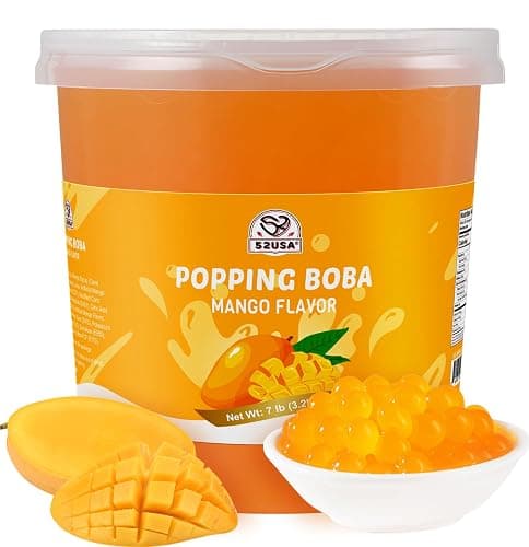 52USA Mango Popping Boba Peals 7.05 Pound, Bursting Boba Pearls for Bubble Tea, Beverages, Ice Cream, Shakes, Yogurt, Desserts, Smoothies & Drinks Toppings - Image 1