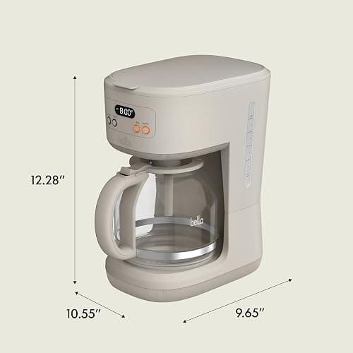 BELLA 12 Cup Programmable Coffee Maker, Reusable Dishwasher Safe Accessories, Easy LCD display, Auto Shutoff, 900 watt, Oatmilk thumbnail 2