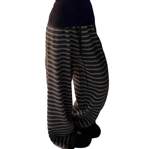 Striped Grunge Emo Pants Women High Waist Wide Leg Drawstring Baggy Pants Alt Y2k Pajamas Casual Lounge Bottom - Image 1