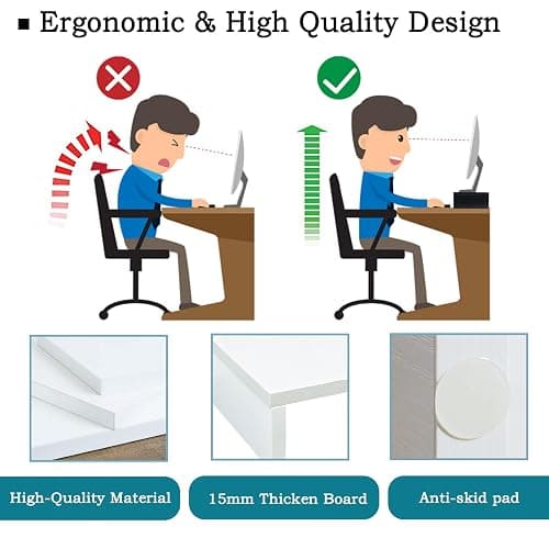 TEAMIX White Monitor Stand Riser, 2 Pack Wood | Dual Stand for 2 monitors. Holds 80 lbs, Stack or Separate Adjustable Use, Fits laptop, TV, PC. For Home Office, Gaming thumbnail 5