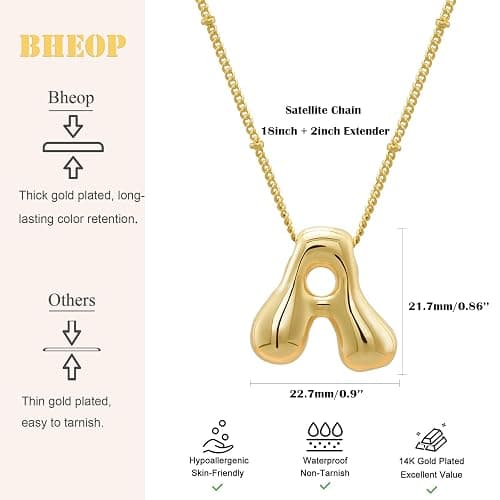 Bheop Bubble Gold Silver Letter Necklace for Women Dainty 14K Gold Plated Balloon Initial Necklaces for Women Trendy Cute Chunky Charm Monogram Pendant Name Necklace Fashion Jewelry Gifts for Teens thumbnail 5