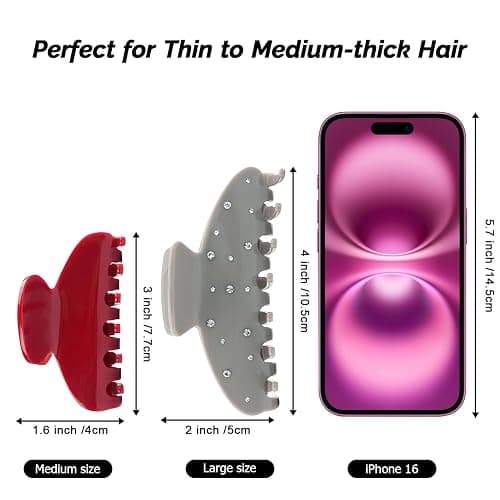 MAORULU Medium Cute Acetate Hair Claw Clip for Women Girls, 3 Inch Cherry Red Claw Clips for Thin & Medium Thick Hair, Durable French Banana Clip with Gift Box, Celluloid Accessories thumbnail 2