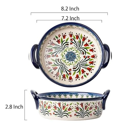 Bicuzat Vintage Style Tulip Flower Pattern Ceramic Bakeware Casserole Dish Baking Pan Lasagna Pans Baking Dish with Handles for Oven/Cooking/Kitchen-1 PCS-32 OZ thumbnail 3