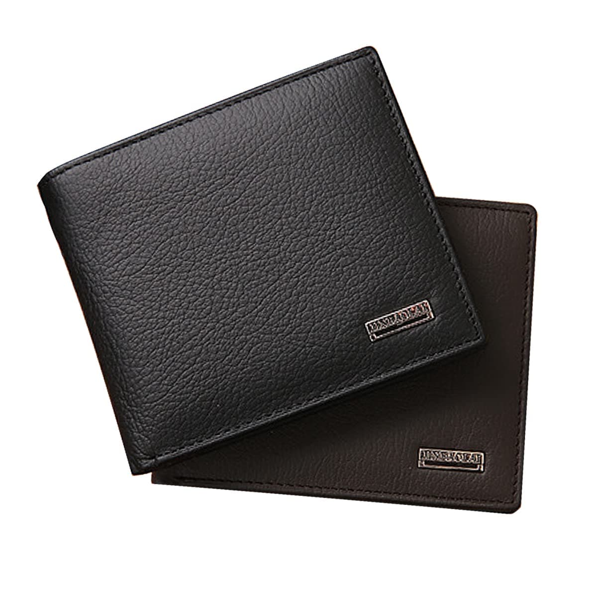 Men's Genuine Cowhide Leather Bifold Wallet - 2 Bill Compartments + 8 Card Slots + Photo Insert | Zippered Coin Pocket & Multi-Layer Organizer | Durable Stitching (Black) thumbnail 5