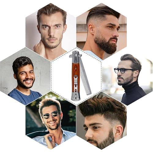 2 Pieces Automatic Switch Folding Practice Combs, Stainless Steel Butterfly Comb, Switchblade Comb, Outdoor Training Pocket Combs, Hair Brush for Beard, Mustache, Hair Styling Tools thumbnail 7