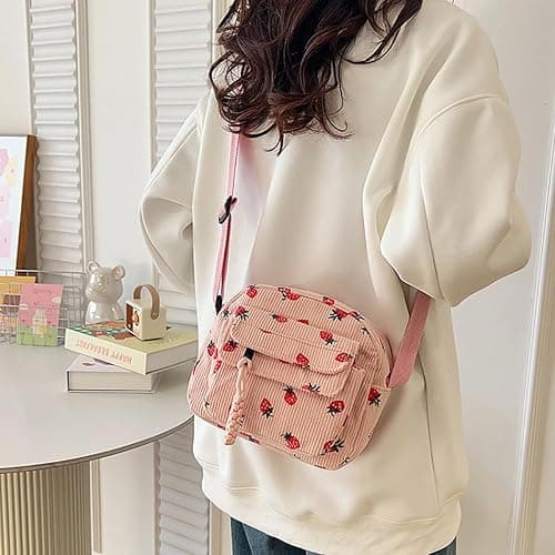 Cute Strawberry Purse for Women Strawberry Bag Corduroy Tote Bag for Women Messenger Bag Cute Crossbody Bags Handbags thumbnail 3