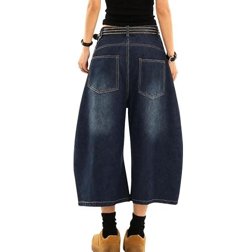 OTEEGX Jorts Women Baggy Jean Shorts Summer Long Denim Y2k Shorts for Women | Barrel Wide Leg Capri, High Rise, 4 Pockets, Plus Size Summer Bermuda Jorts, Boyfriend Vintage Streetwear thumbnail 2