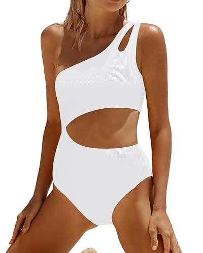 Yonique Cutout One Piece Swimsuit Women - One Shoulder Bathing Suit Ribbed Swimwear 2025 Monokini - Image 1