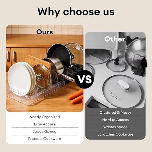 Tenrry Adjustable Pot and Pan Organizer for Cabinet, Expandable 12"-22" Pan Lid Rack with 7 Stainless Steel Dividers, ABS White Kitchen Cabinet Organizer for Pots, Lids, Cutting Boards thumbnail 5
