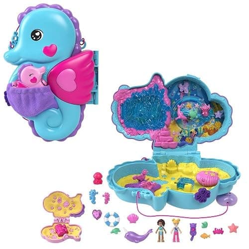 Polly Pocket Dolls & Playset with Pets & 13 Accessories, 2-in-1 Daddy & Me Seahorse Wearable Purse & Animal Toy, Starring Shani (Amazon Exclusive) thumbnail 8