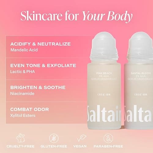 Saltair Serum Deodorant Signature Scents 2 Pack. 5% AHA Formula. Lactic Acid and Mandelic Acid Deodorant. Aluminum Free Odor Control for Women and Men. Travel Essentials, 2x 1.7oz Roll On thumbnail 5