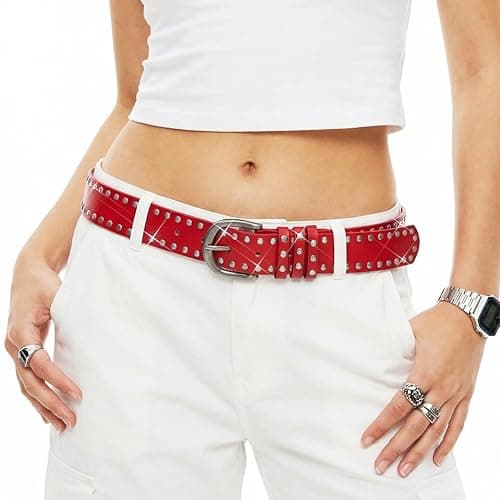 BODIY Rivet Leather Belt Black Vintage Waist Belts Y2K Wide Belts Western Studded Belt for Women thumbnail 2