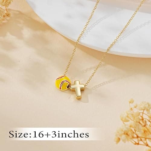 Pavkki Softball/Soccer/Volleyball/Basketball Necklace for Girls Women, 14K Gold/Silver Plated Cross Pendant Accessories Christian Religious Jewelry Gifts for Lovers thumbnail 4